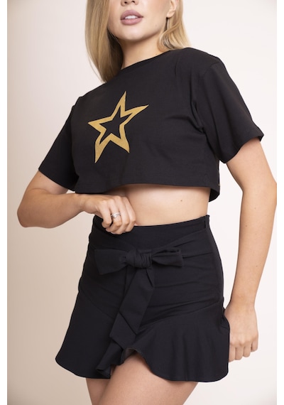 Afloow Delicate Kadın Siyah Oversize Crop Tişört - %100 Pamuk Bisiklet Yaka, Ön Ve Sırt Baskılı, Rahat Kesim, Şık Ve Konforlu Günlük Tişört Siyah Afloow Delicate Kadın Siyah Oversize Crop Tişört - %100 Pamuk Bisiklet Yaka, Ön Ve Sırt Baskılı, Rahat Kesim, Şık Ve Konforlu Günlük Tişört Siyah