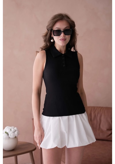 Park Karon Polo Yaka Kolsuz Basic T-shirt Siyah