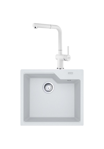Franke Ubg 610-56 Granit Bianco Evye, Actıve Plus Doccıa 2.0 Spiralli, Bianco Armatür Beyaz
