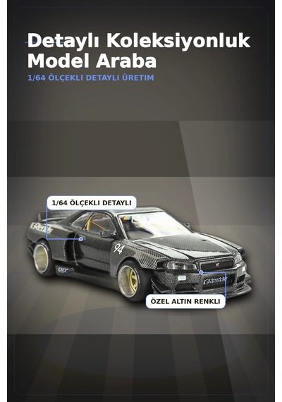 Greddy V2 1/64 Diecast Nissan Skyline Gt-r R34 Kaido Works Model Araba, Koleksiyonluk Bx-313373