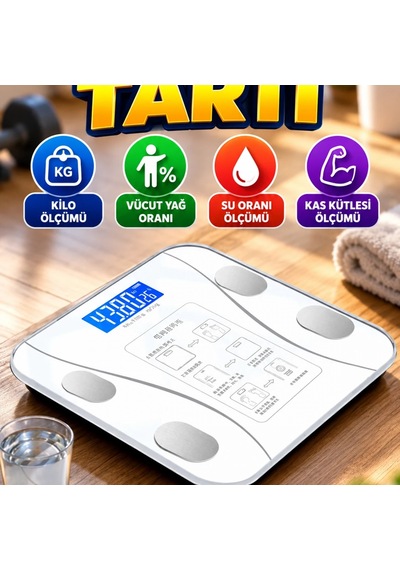 Akıllı Bluetooth Dijital Tartı Yağ Su Kas Vücut Kitle Kilo Ölçer Baskül