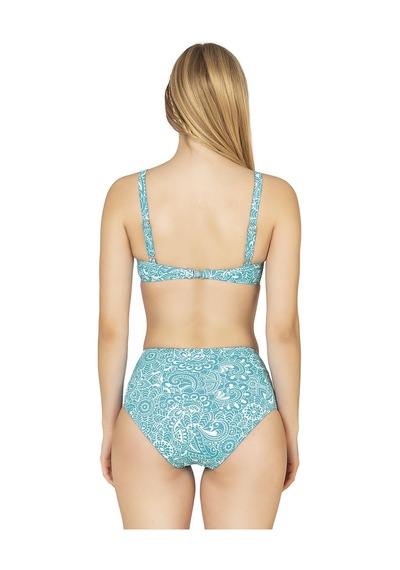 Endeep Kadın Balenli Destekli Şal Desen Yüksek Bel Bikini Takımı Yeşil