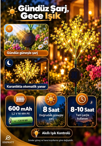 Dekoratif Çiçek Görünümlü Solar Led Lamba Güneş Enerjilli Su Geçirmez Bahçe Aydınlatma Diğer