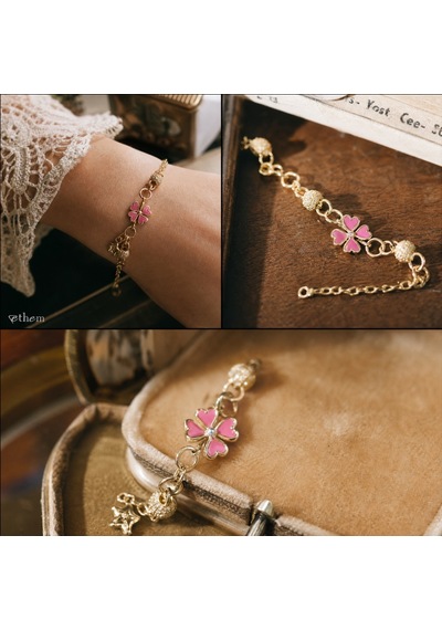 Pink Clover Şans 14 Ayar Altın Bileklik