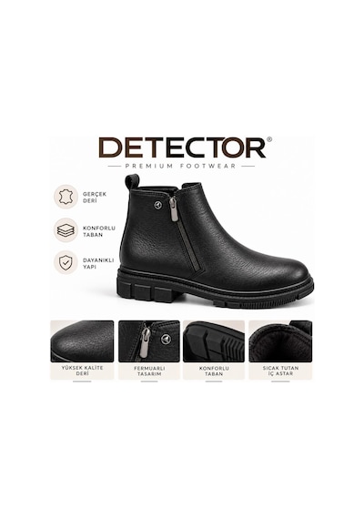 Detector Erkek Hakiki Deri Çift Fermuarlı Kışlık Kalın Taban Bot Hs500 Siyah Detector Erkek Hakiki Deri Çift Fermuarlı Kışlık Kalın Taban Bot Hs500 Siyah