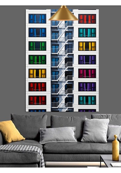 Renkli Pencereler Soyut Sanat Dekoratif Kanvas - Mdf Ahşap Tablo