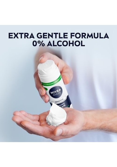Nıvea Men Erkek Hassas Tıraş Köpüğü 200 Ml, Hassas Ciltlere Özel Hızlı Koruma, Yanma Karşıtı, Alkolsüz Formül