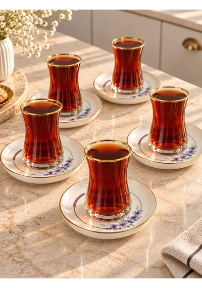 12 Parça 6 Kişilik Leila Çay Seti-7793 Çok renkli