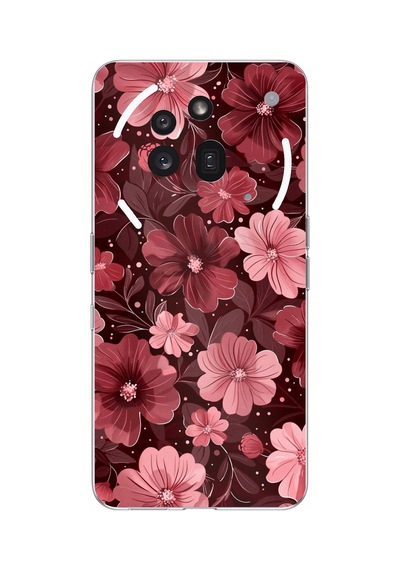 Nothing Phone 3a Pro Uyumlu Pembe Ve Bordo Çiçek Desenli Baskılı Silikon Kılıf
