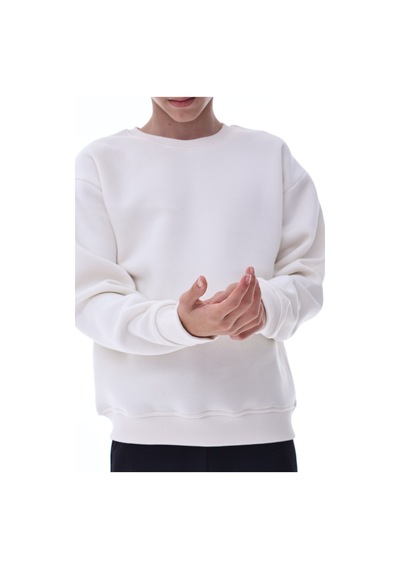 Ekru Erkek Çocuk Sweat Pamuklu Rahat Kalıp Basic Uzun Kollu Ekru