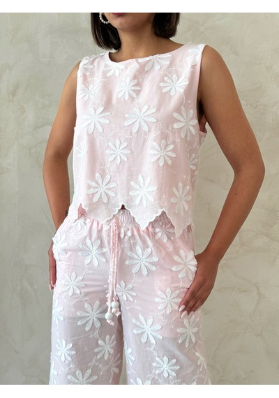 Verymoda Nakışlı Kolsuz Bluz D2872 Pembe