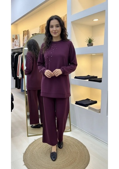 Nuss 1076 Taş Detay Takım Murdum Mürdüm