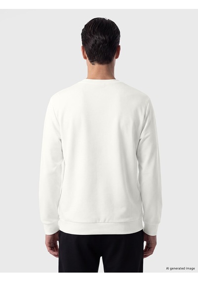 Lcwaıkıkı Classic Beyaz Bisiklet Yaka Kabartma Baskılı Erkek Sweatshirt