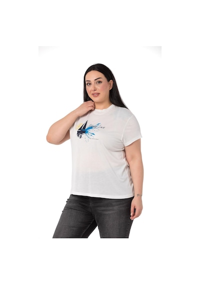 Disentis Büyük Beden Yelken Baskılı Bisiklet Yaka Beyaz T-shirt-beyaz Lacivert Beyaz - Lacivert