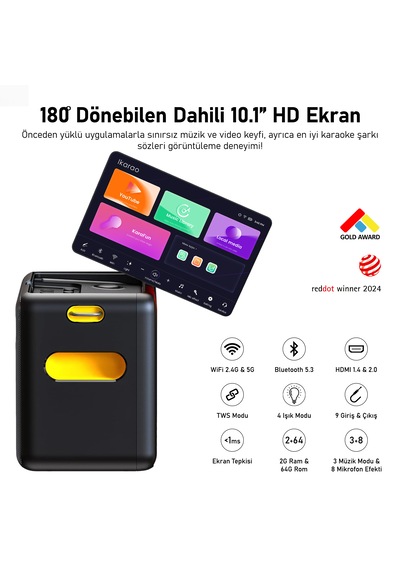 Ikarao Break X2 600 W Partybox Hoparlör Karaoke Seti + Stand