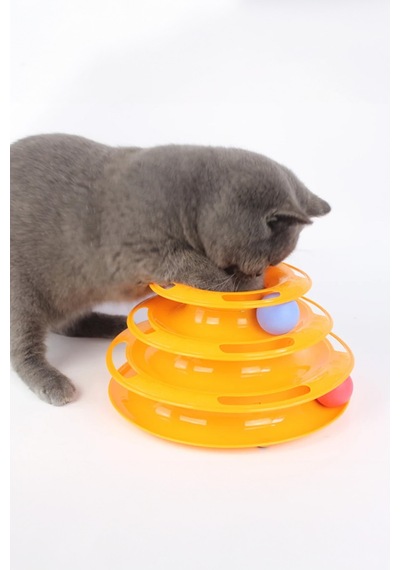 Thentech Dönebilen Hazneli Oyuncak 3 Katlı Kedi Köpek Oyuncağı Turuncu