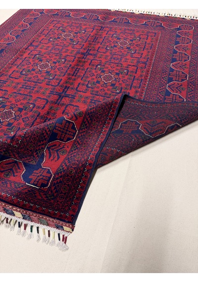 El Dokuma Afgan Halı 100% Yün Kök Boya Elsanat Eseı İle Harıka Yildiz Desenlı Kırmızı