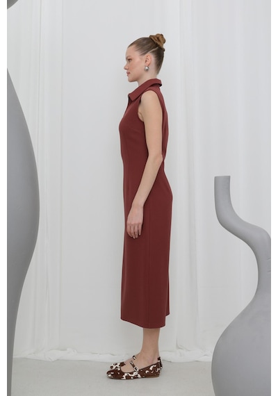 Soul 32149 Kadın Fermuar Detaylı Midi Elbise Burgundy