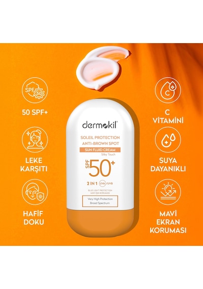 Dermokil Soleil Protection brown Spot Sun Fluid Cream Spf 50+ Leke Karşıtı Fluid Güneş Koruyucu 60 Ml