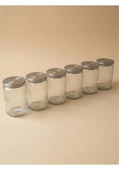 Leelahome 6'lı Set Metal Vakum Kapaklı Cam Saklama Kabı 1000 Ml Şeffaf