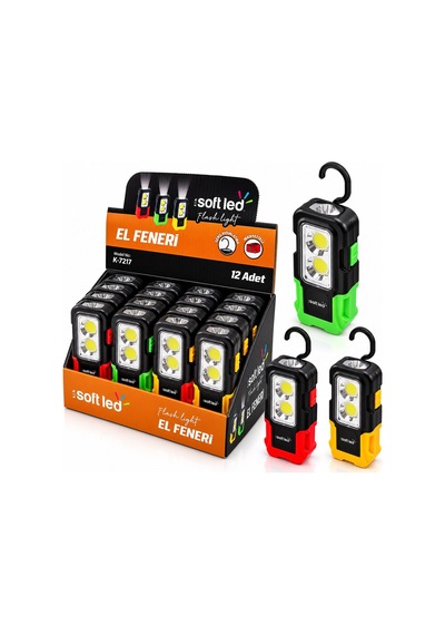 Softled K-7217 2in1 Mıknatıslı El Feneri 3xaaa Pilli 1w Led Ve 3w Cob Led- 12'li Paket