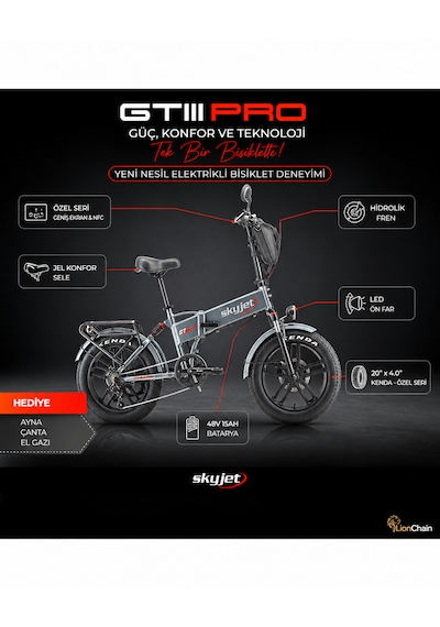 Skyjet Gtııı Pro 1000w Elektrikli Bisiklet Ayna Çanta Ve El Gazı Hediyeli Gri