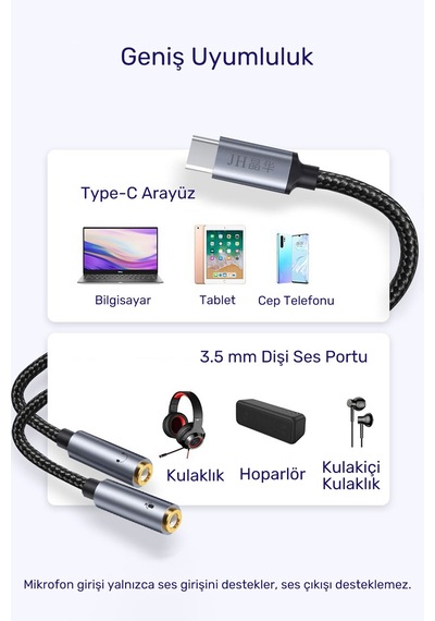 Type-c - Çift 3.5mm Kulaklık Mikrofon Dönüştürücü, Ses Ayırıcı Adaptör, Type-c Telefon Tablet Bilgisayar Uyumlu, Mikrofon Ve Kulaklık İçin Tak Çalıştır Aux Çevirici A563c