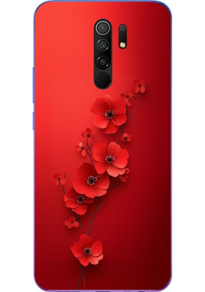 Redmi 9 Uyumlu Kırmızı Kardelenler Baskılı Silikon Kılıf Renkli