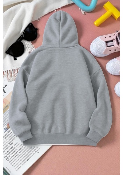 Uyguntarz Unisex W Baskılı Oversize Sweatshirt Gri