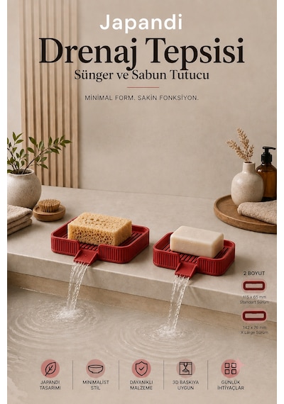 Ognami Japon Minimalist Drenaj Tepsisi - Sünger Ve Sabun Tutucu, Su Tahliyeli Banyo & Mutfak Düzenleyici Çok Renkli