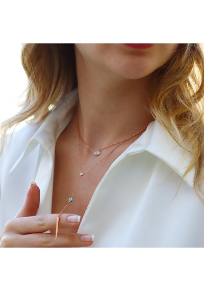Göz Trend Rose Gold Kaplama Gümüş Kolye Gümüş