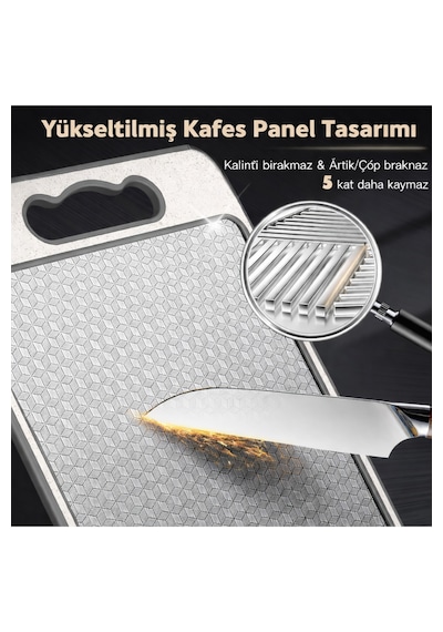 Paslanmaz Çelik Kesme Tahtası Bıçak Bileme Özellikli, Çizilmeye Dayanıklı, Çift Taraflı Bej
