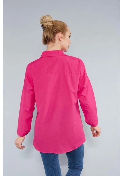 Meecy Kadın Koyu Pembe Oversize Uzun Basic Gömlek Koyu Pembe Koyu Pembe