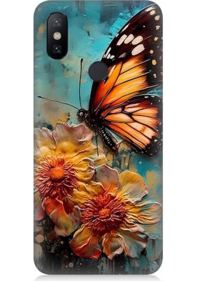 Xiaomi Redmi Note 6 Pro Uyumlu Altın Kelebek Ve Papatya Desenli Silikon Kılıf