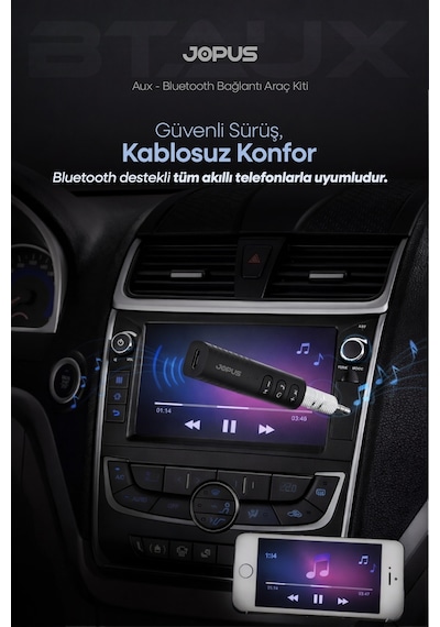 Jopus Bluetooth Aux Araç Kiti Bluetooth 5.0 Hd Ses Kalitesi Kesintisiz Bağlantı
