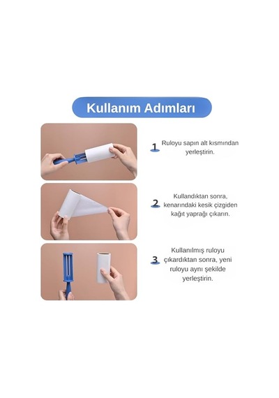 Toplayıcı Set 1 Sap 6 Rulo Toplam 360 Yaprak Kedi Köpek Tüyü Ve Toz Temizleyici Giysi Mobilya Ve Araç Koltuğu Iç