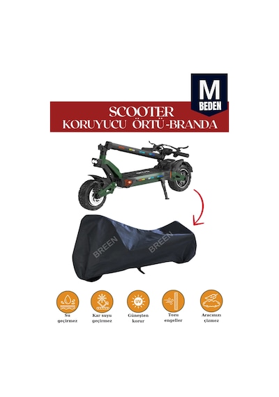 Siyah M Beden Elektrikli Scooter Brandası, Koruyucu Örtü- Su Geçirmez Siyah