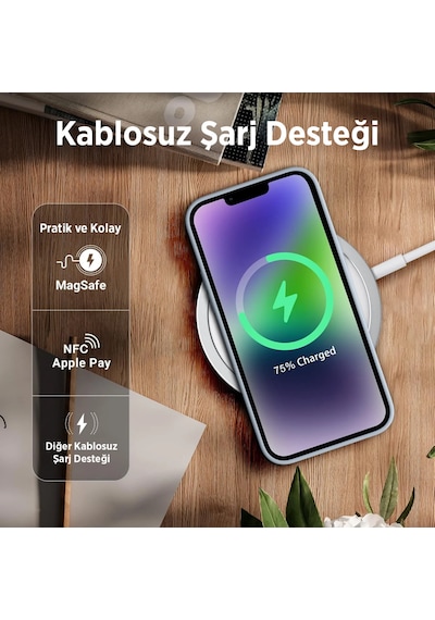 Bix İphone 15 Pro Max Silikon Kılıf Magsafe Uyumlu Güçlü Koruma Darbe Emici Gök Mavisi