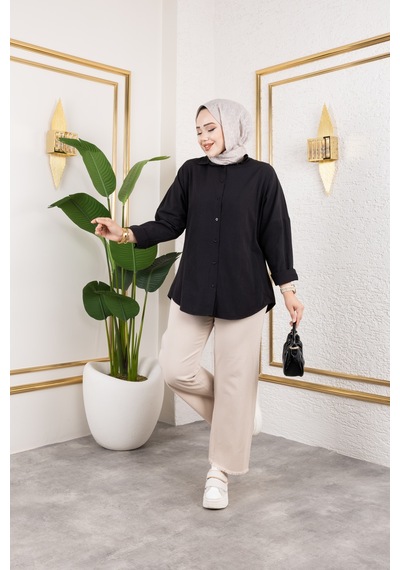 Nevayla Moda Beli Lastikli Keten Pantolon - Bej / A0104 Bej