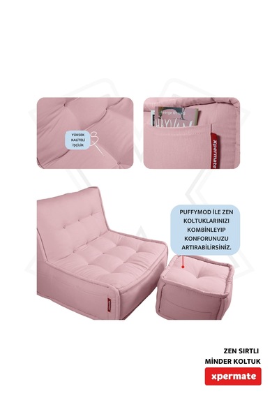Xpermate Zen Sırtlı Minder İskandinav Tarzı Minder 80x60 Pembe