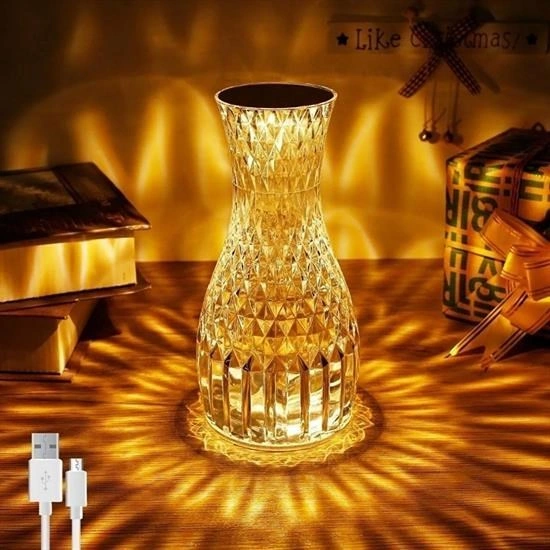 Buradabuldun Sürahi Model Usb Şarjlı Kumandalı 16 Farklı Işık Modlu Masa Üstü Kristal Akrilik Lamba Led Çok Renkli