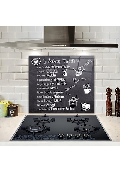 Decorita Cam Ocak Arkası Koruyucu | Aşkın Tarifi | 52cm x 60cm