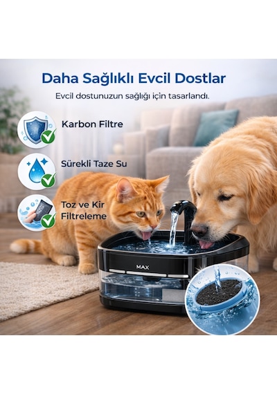Polham Akıllı Otomatik Kedi Köpek Su Sebili 4.5l Sessiz Motorlu Sensörlü Pet Su Pınarı Karbon Filtreli Akıllı Su Kabı