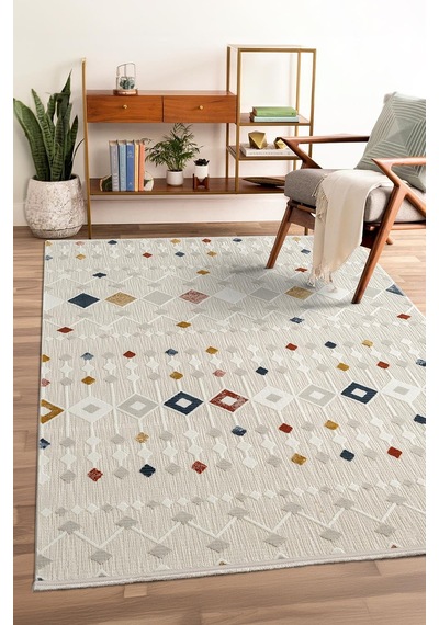 Tablo Tl001a Krem Halı Modern Desen Antialerjik Pamuk Taban Yıkanabilir Salon Halısı Yatak Odası