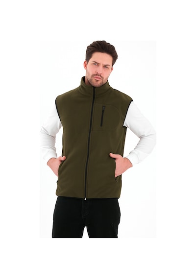 Erkek Tam Fermuarlı Spor Polar Yelek Haki
