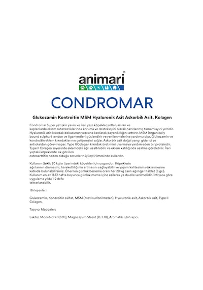 Animari Condromar Super 76 Tablet Köpekler İçin Glukozamin 230 G