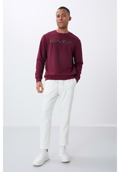 Tommy Life Erguvan Yazı Nakışlı O Yaka Rahat Form İçi Polarlı Erkek Sweatshirt - 88020 Mor
