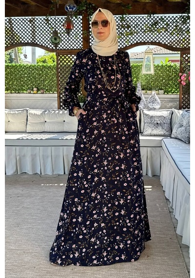 Rabia Şamlı Bihter Lacivert Elbise Normal