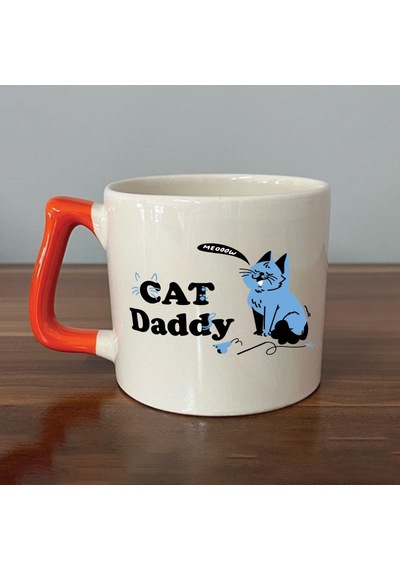 Cat Daddy Baskılı Turuncu Kulplu D Kupa