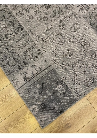 Çam Halı Siesta Patchwork 32-463 Etnik Eskitme Desenli Dokuma Tabanlı Yıkanabilir Şönil Salon Ve Oda Halısı Koyu Gri